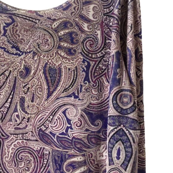Chico's Women's Velvet Top Sweater Size 3 Paisley Floral Boho Metallic Embellish - Picture 5 of 10